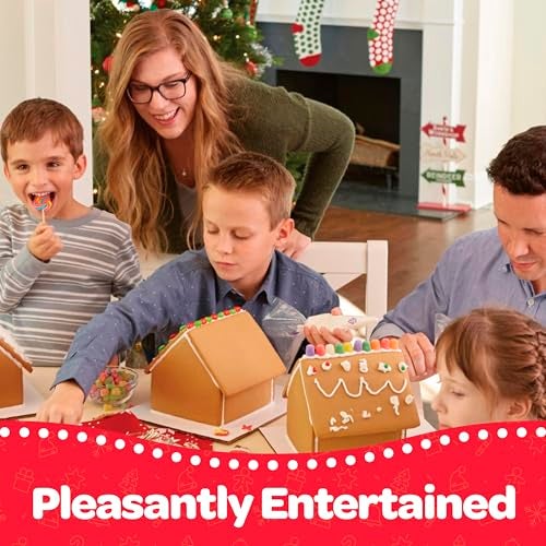 SEWANTA Gingerbread House kit [Set of 4] Mini Village Gingerbread Decorating House Kit Fun Holiday Activity for Kids, Ease Crafted Grooves Decor Kit; Icing/Fondant/Sugar/Candies/Jellies/Beads/Trays-15 Pcs Set - Image 4