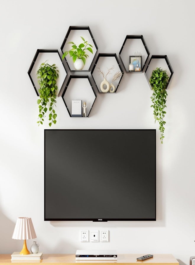 Gonice Hexagon Floating Shelves Set of 6, Black Metal Wall Mounted Shelves for Home Decor, Honeycomb Display Shelf for Living Room, Bedroom and Office - Image 4