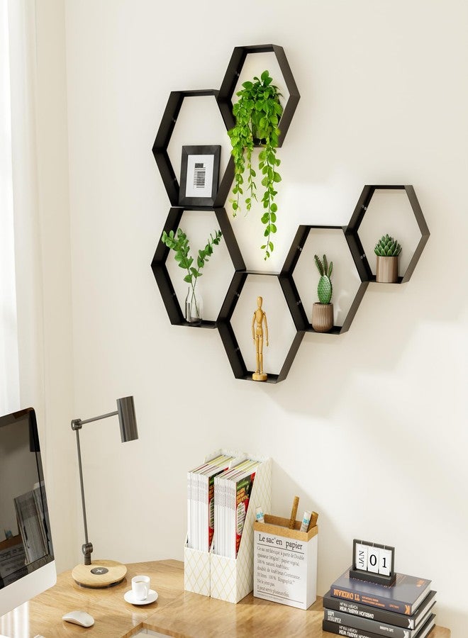Gonice Hexagon Floating Shelves Set of 6, Black Metal Wall Mounted Shelves for Home Decor, Honeycomb Display Shelf for Living Room, Bedroom and Office - Image 3