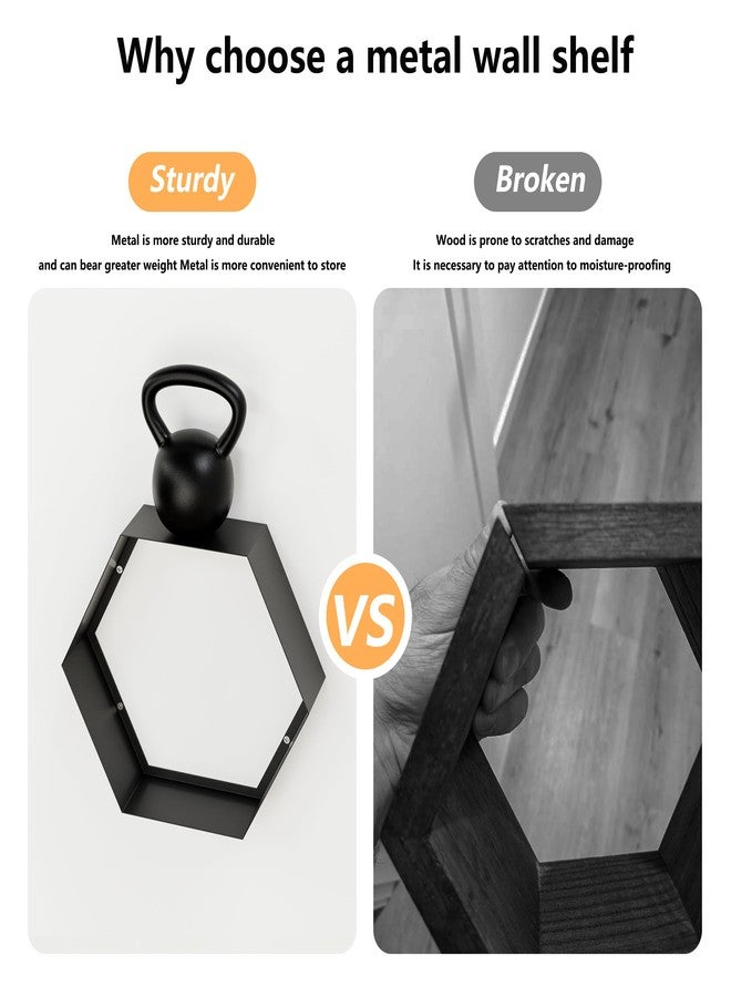 Gonice Hexagon Floating Shelves Set of 6, Black Metal Wall Mounted Shelves for Home Decor, Honeycomb Display Shelf for Living Room, Bedroom and Office - Image 2
