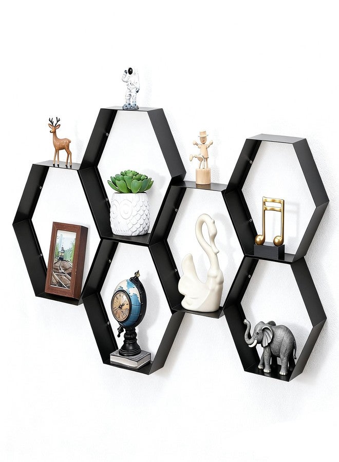 Gonice Hexagon Floating Shelves Set of 6, Black Metal Wall Mounted Shelves for Home Decor, Honeycomb Display Shelf for Living Room, Bedroom and Office - Image 1