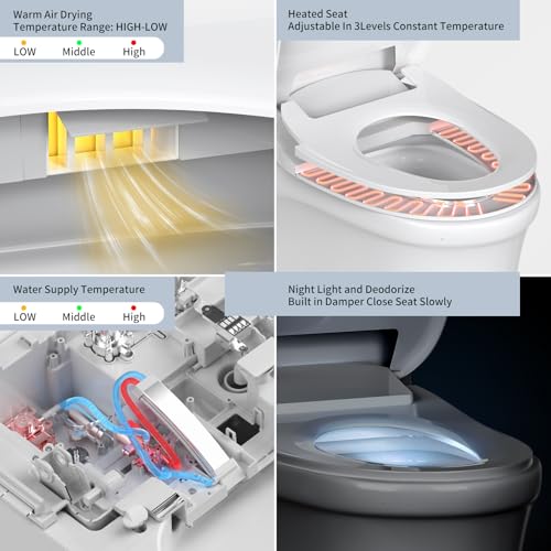 Soningsimi Bidet Toilet Seat Elongated, Unlimited Warm Water, Heated Toilet Seat, Warm Air Dryer, Rear and Front Washing, Soft Closed Toilet Lid, Night Light, Requires Outlet,white - Image 4