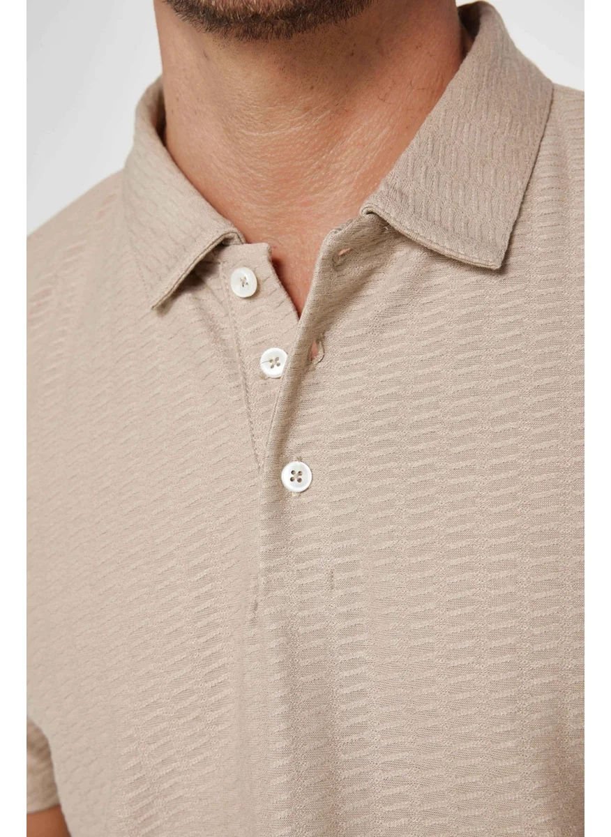 Tudors Men's Classic Fit Relaxed Cut Cotton Jacquard Beige Polo Neck T-Shirt