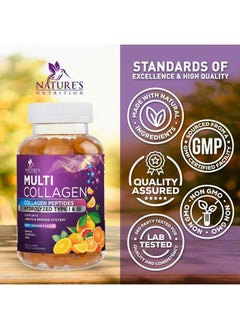 Nature's Nutrition Collagen Gummies with 2500mcg Biotin, Vitamin C & Zinc - Hydrolyzed Type 1 & 3 Multi Collagen Peptides Supplement - Support for Hair, Skin, Nails & Joints, For Women & Men, Orange Flavored - 120 Count  - Image 2
