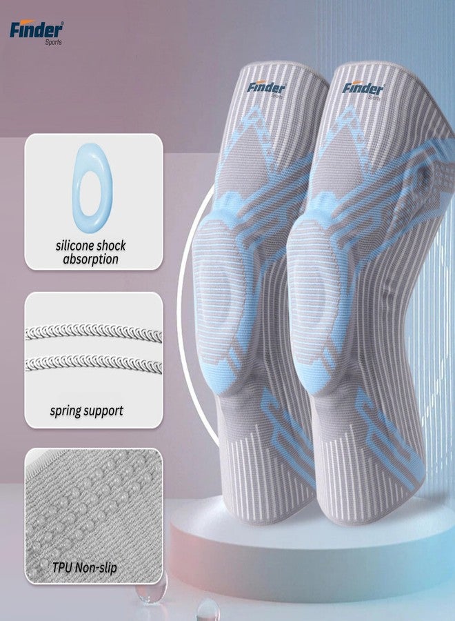 FINDER Advanced Knee Support with Silicone Shock Absorption, Elastic Support, Memory Spring, Double Pressure Straps, and TPU Anti-Slip Points (CLOUD BLUE, L) - Image 2