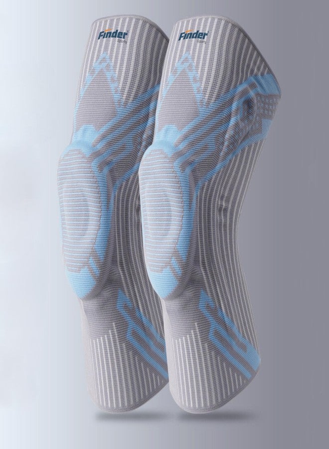 FINDER Advanced Knee Support with Silicone Shock Absorption, Elastic Support, Memory Spring, Double Pressure Straps, and TPU Anti-Slip Points (CLOUD BLUE, L) - Image 1