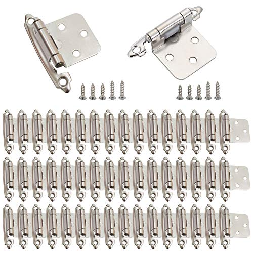 Taokyid 50 Pack Cabinet Door Hinges, 1/2 Inch Self Closing Overlay Hinges for Face Frame Kitchen and Bathroom with Easy Installation, Satin Nickel（25 Pairs - Image 1