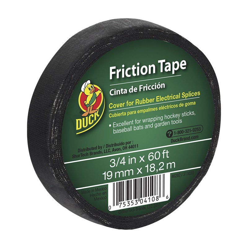Duck Brand Friction Tape, 3/4-Inch x 60 Feet, Single Roll, Black (393150) - Image 1