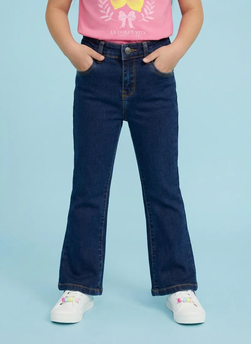 نوتيناتي Nautinati  Girls' 100% Cotton Stretchable Bootcut  Dark Wash Essentials Jeans