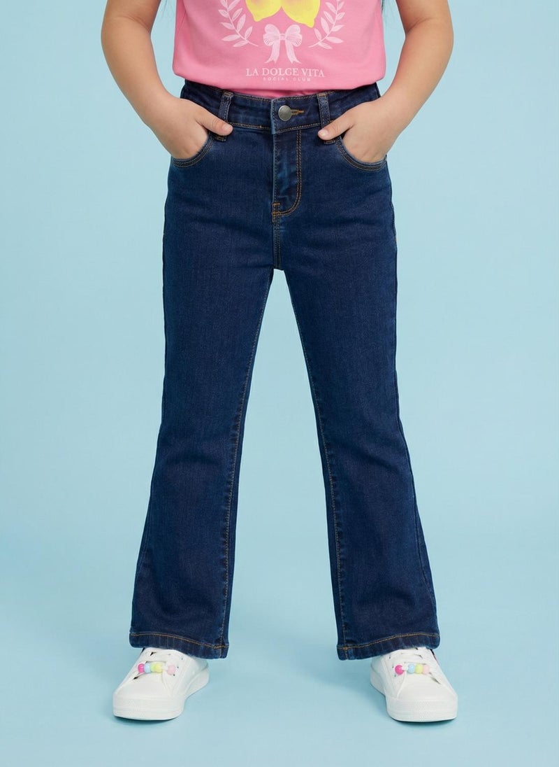 Nautinati  Girls' 100% Cotton Stretchable Bootcut  Dark Wash Essentials Jeans - Image 2