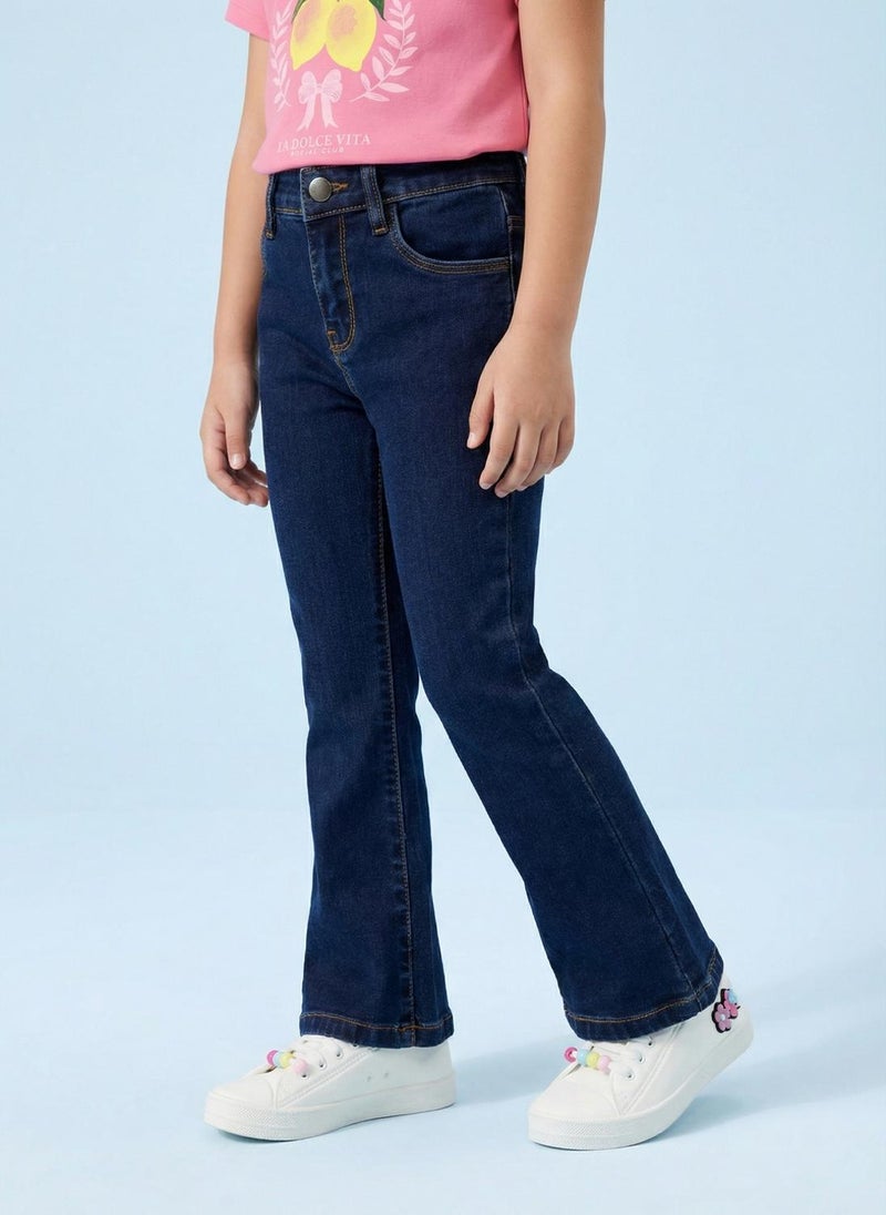 Nautinati  Girls' 100% Cotton Stretchable Bootcut  Dark Wash Essentials Jeans - Image 1