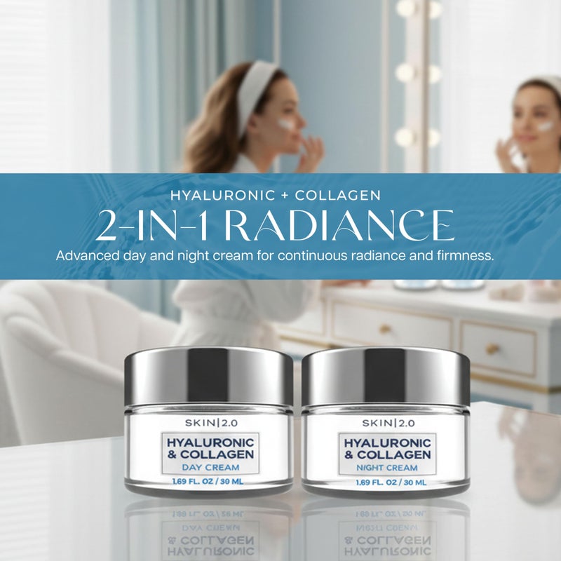 Skin 2.0 Hyaluronic Acid & Collagen Face Moisturizer â€“ Deep Hydration & Firming Cream for Smooth, Youthful Look â€“ Dermatologist Tested, Korean Skin Care Set, Vegan, Clean Beauty â€“ Day & Night Duo - Image 2