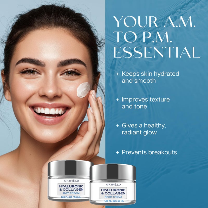 Skin 2.0 Hyaluronic Acid & Collagen Face Moisturizer â€“ Deep Hydration & Firming Cream for Smooth, Youthful Look â€“ Dermatologist Tested, Korean Skin Care Set, Vegan, Clean Beauty â€“ Day & Night Duo - Image 4