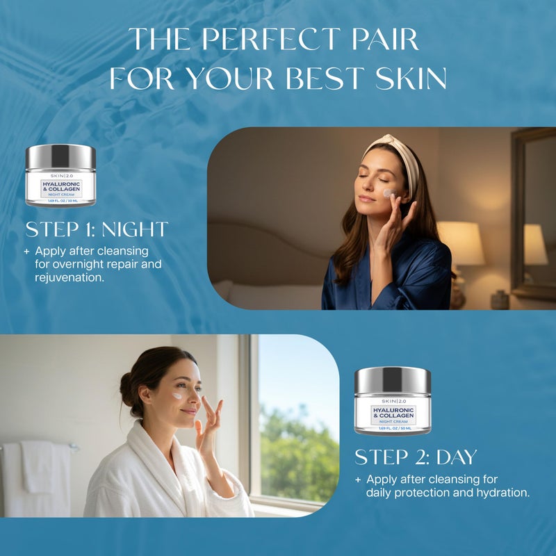 Skin 2.0 Hyaluronic Acid & Collagen Face Moisturizer â€“ Deep Hydration & Firming Cream for Smooth, Youthful Look â€“ Dermatologist Tested, Korean Skin Care Set, Vegan, Clean Beauty â€“ Day & Night Duo - Image 5