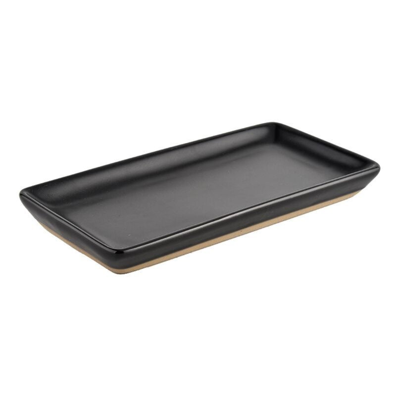 Sweet Water Decor Sweet Water Decor Matte Black Stoneware Tray  Kitchen and Bathroom Dispenser Holder  Jewelry Dish  Glass Soap Holder for Bottles  Long Plate for Counter Tops  Vanity Decor 