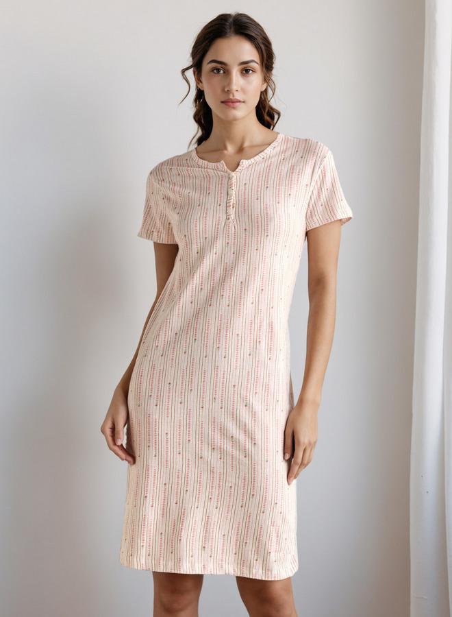 سبلاش فيڤ قميص نوم بطبعة زهور بطول الركبة - Image 2