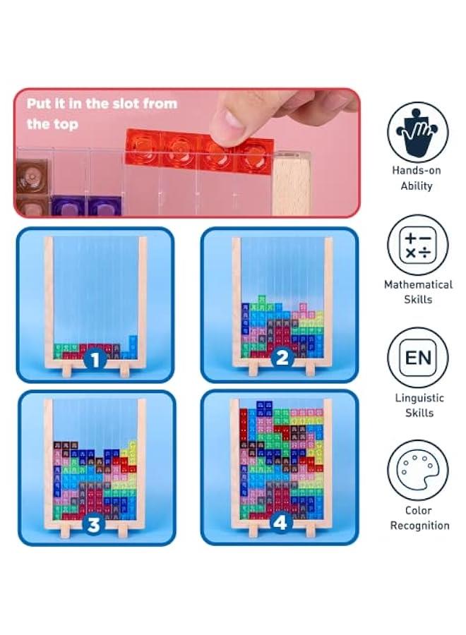 Wooden Blocks Puzzle Brain Teasers Toy, Intelligent Colorful 3D Plastic Blocks Game with Vertical Wood Frame Game Board, Tangram Educational Montessori Toys Gift for Kids Age 4-8 Years Old - Image 4