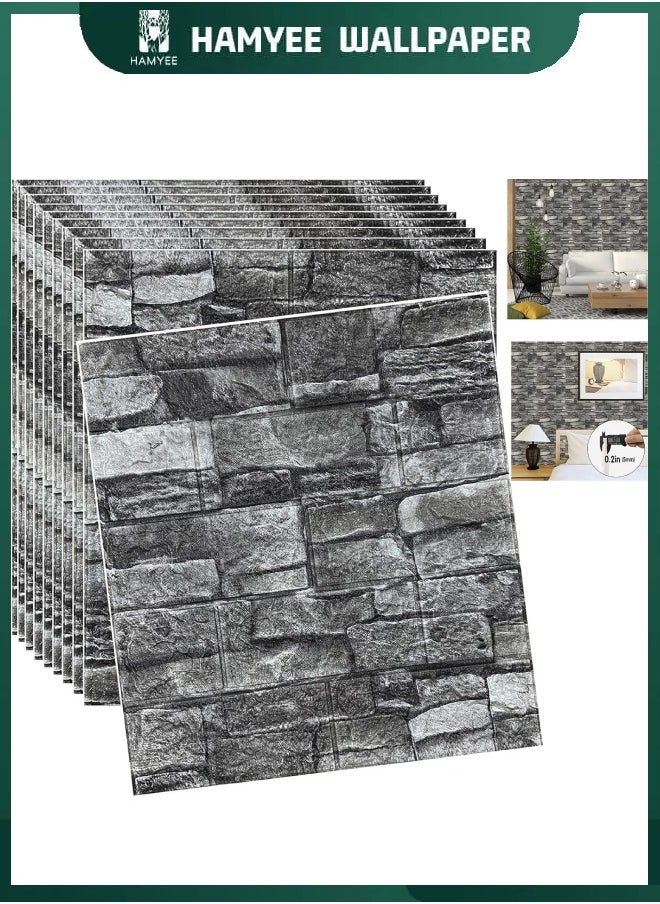 HAMYEE 3D Foam Bricks Wallpaper Set Black, Peel And Stick Wallpaper, Self-adhesive removable wallpaper, For Bedroom/Living Room/TV Wall And Home Decoration 70*77  - Image 1