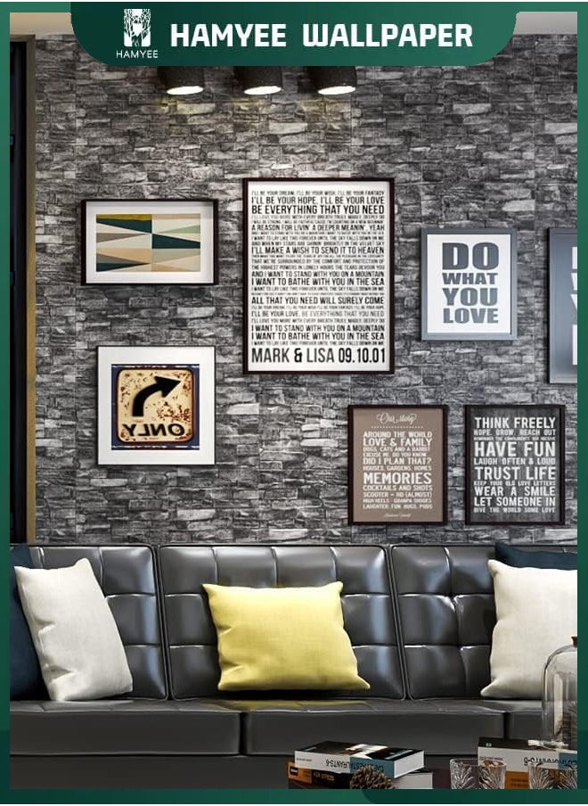 HAMYEE 3D Foam Bricks Wallpaper Set Black, Peel And Stick Wallpaper, Self-adhesive removable wallpaper, For Bedroom/Living Room/TV Wall And Home Decoration 70*77  - Image 2