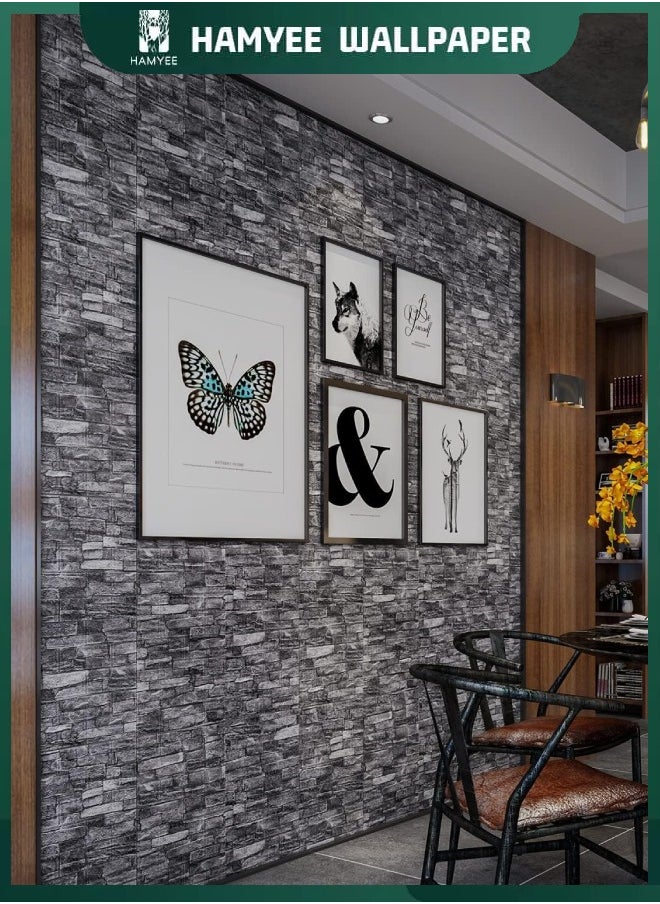 HAMYEE 3D Foam Bricks Wallpaper Set Black, Peel And Stick Wallpaper, Self-adhesive removable wallpaper, For Bedroom/Living Room/TV Wall And Home Decoration 70*77  - Image 4