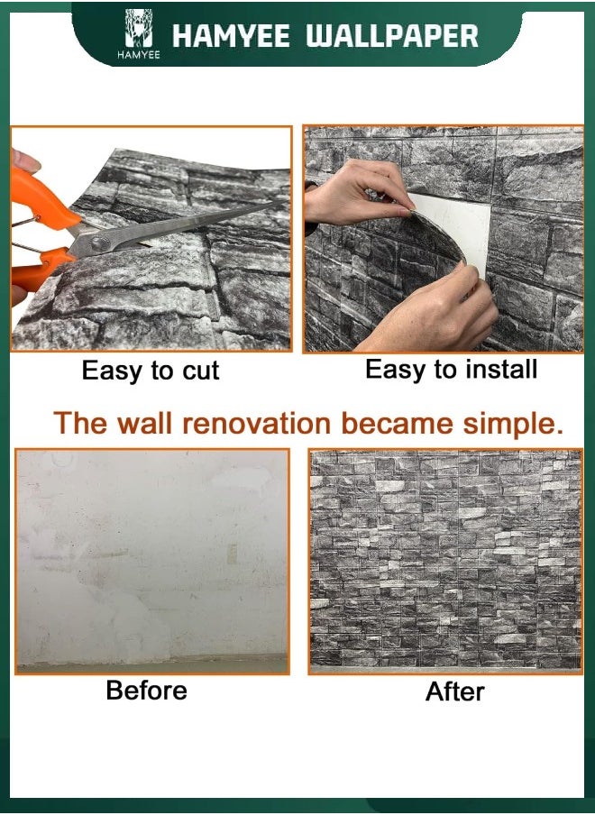 HAMYEE 3D Foam Bricks Wallpaper Set Black, Peel And Stick Wallpaper, Self-adhesive removable wallpaper, For Bedroom/Living Room/TV Wall And Home Decoration 70*77  - Image 5