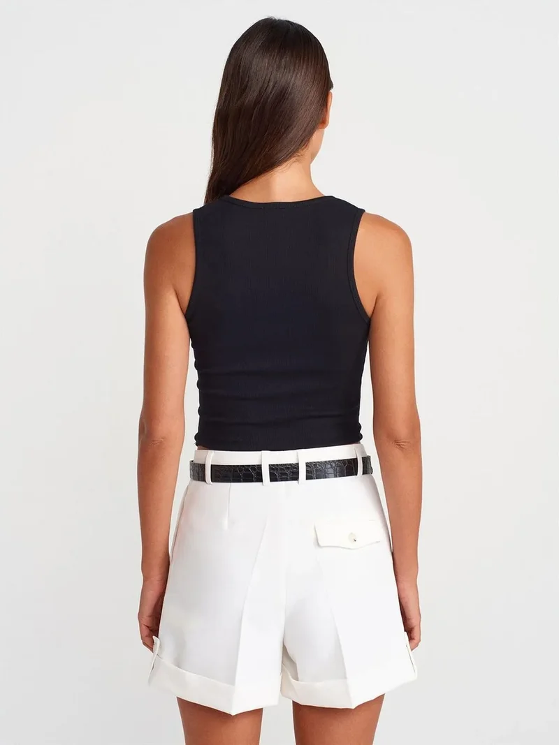 ديلفين Dilvin Women's Ribbed Cotton-Blend Crop Top
