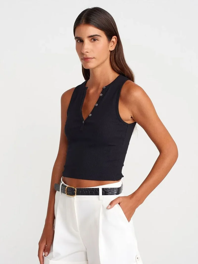 Dilvin DILVIN Women's Ribbed Cotton-Blend Crop Top