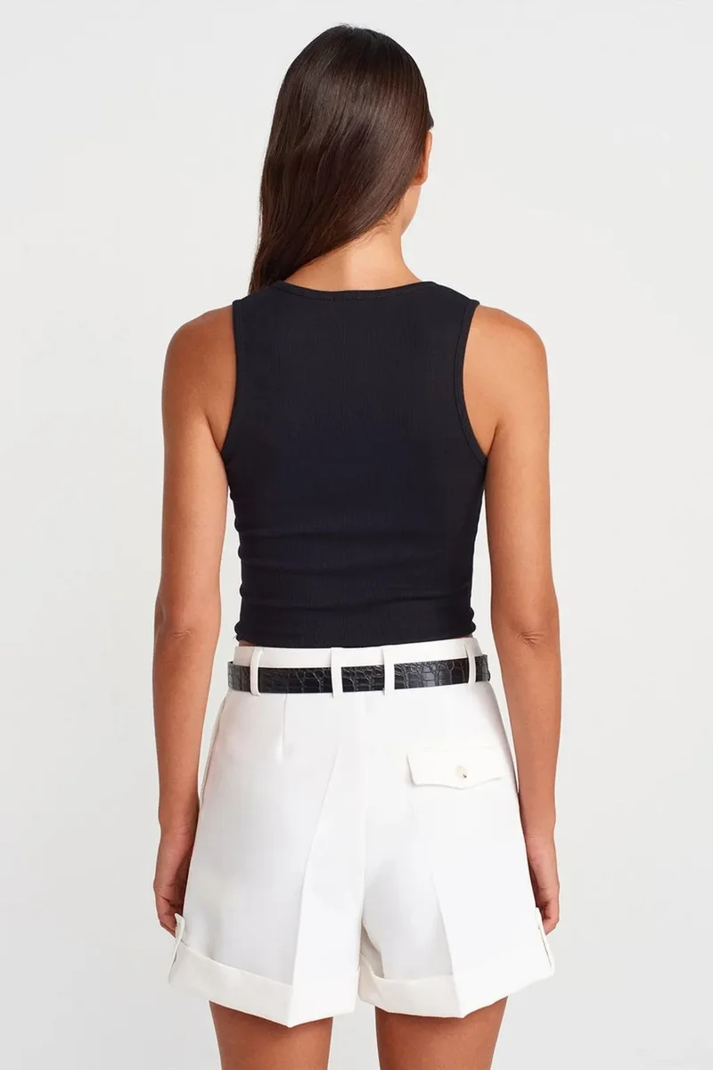 Dilvin Black DILVIN Women's Ribbed Cotton-Blend Crop Top for Women | Best Price UAE