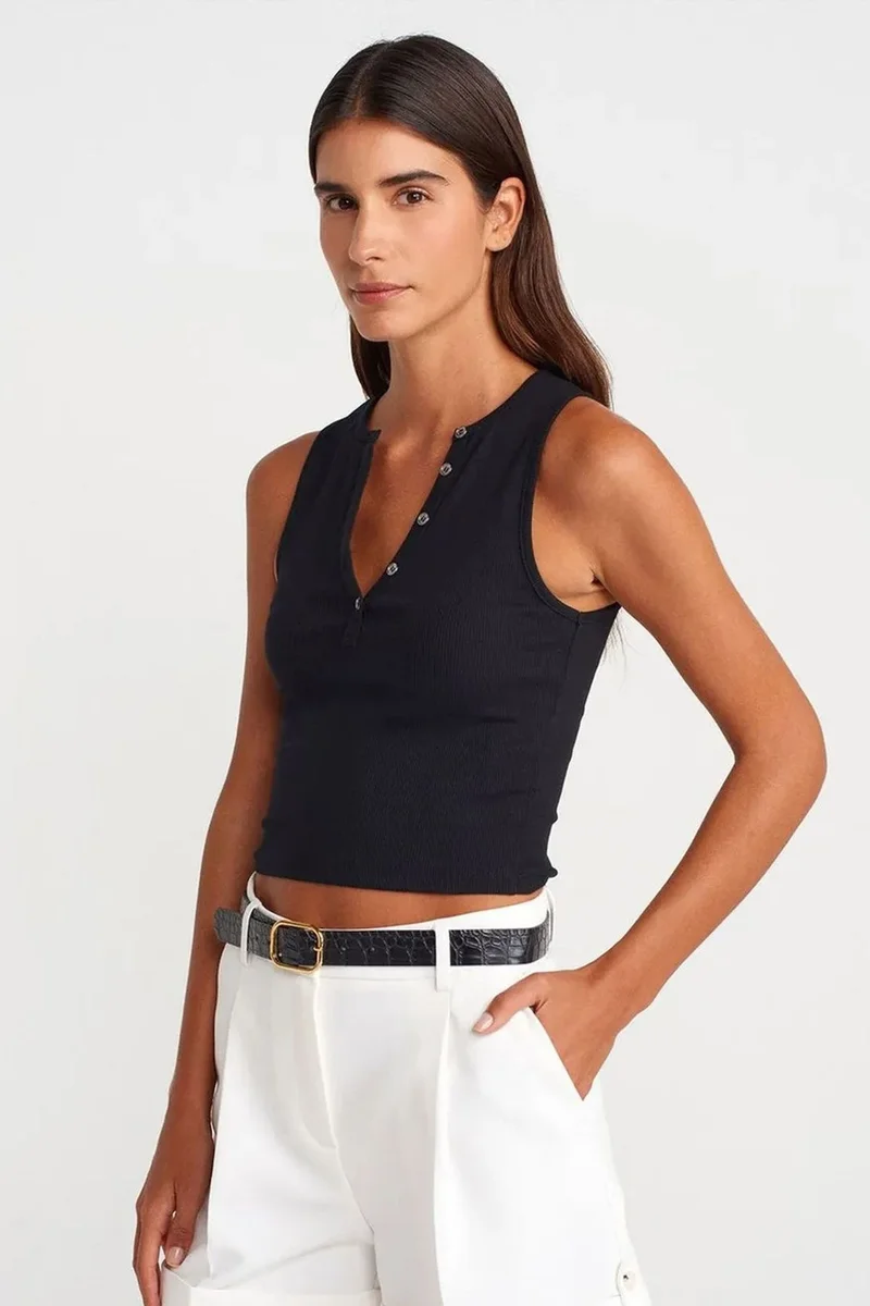 DILVIN Women's Ribbed Cotton-Blend Crop Top