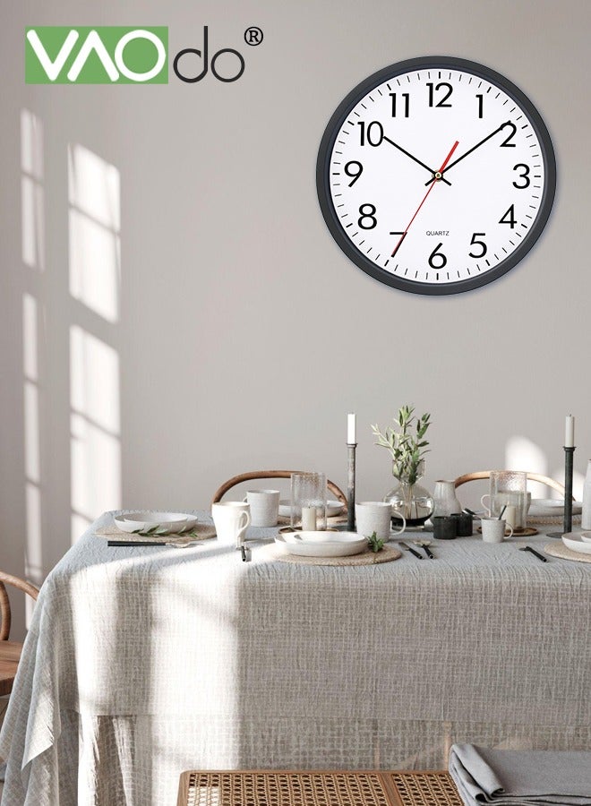 VAOdo Wall Clock 11 Inch Silent Non-ticking Modern Clocks Battery Operated Analog Small Classic for Office Home Bathroom Kitchen Bedroom School Living Room Black - Image 2