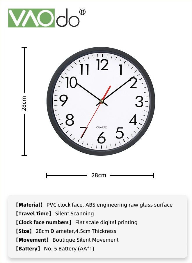 VAOdo Wall Clock 11 Inch Silent Non-ticking Modern Clocks Battery Operated Analog Small Classic for Office Home Bathroom Kitchen Bedroom School Living Room Black - Image 3
