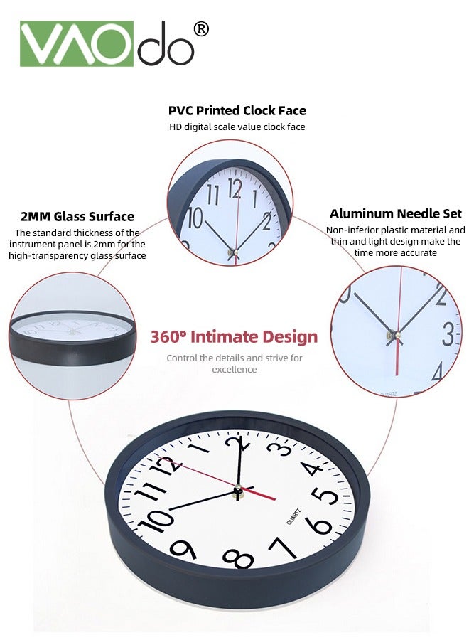 VAOdo Wall Clock 11 Inch Silent Non-ticking Modern Clocks Battery Operated Analog Small Classic for Office Home Bathroom Kitchen Bedroom School Living Room Black - Image 5