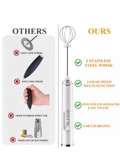 KASTWAVE Handheld Milk Frother 2 Stainless Steel Heads 3 Speeds Rechargeable Ideal for Lattes Cappuccinos Matcha Hot Chocolate  - Image 4