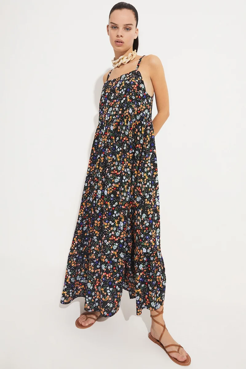 JUNE Floral Patterned Strap Viscose Dress