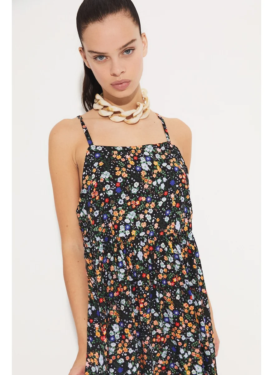 جون Floral Patterned Strap Viscose Dress