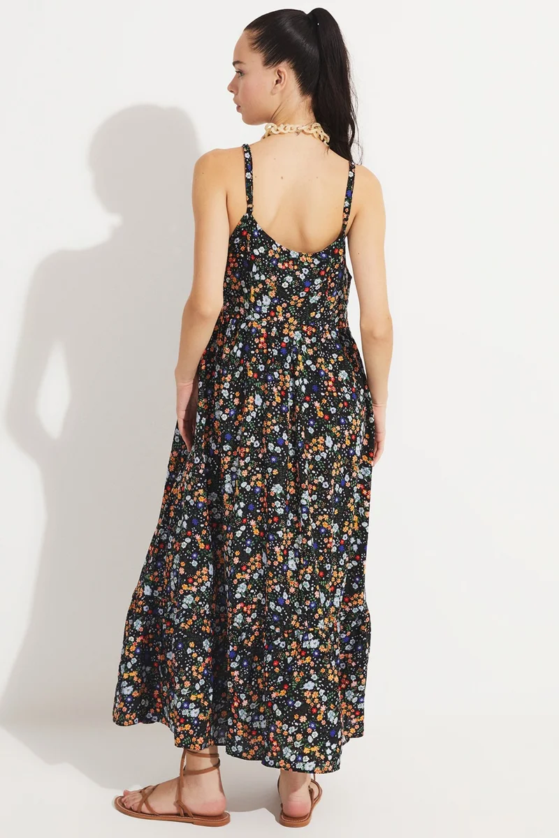 JUNE Floral Patterned Strap Viscose Dress