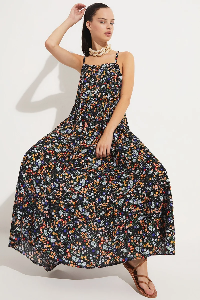 JUNE Floral Patterned Strap Viscose Dress
