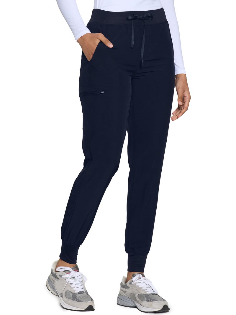 COZYFIT Womens Scrub Pants - Soft Stretch Yoga Style with 5 Pockets, Slim Fit Jogger Scrubs Pants for Women Navy Blue - Image 1