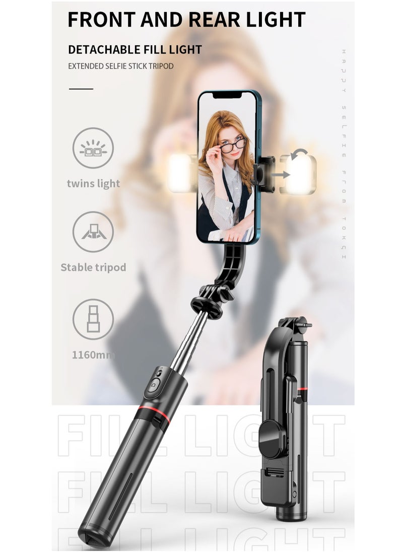 45.66‘’Selfie Stick Tripod with double fill light, Extendable Stainless Steel Tripod with Rechargeable Bluetooth Remote, Compatible with iPhone and Android Smartphones, Perfect for Travel, Vlog, Video and Photo