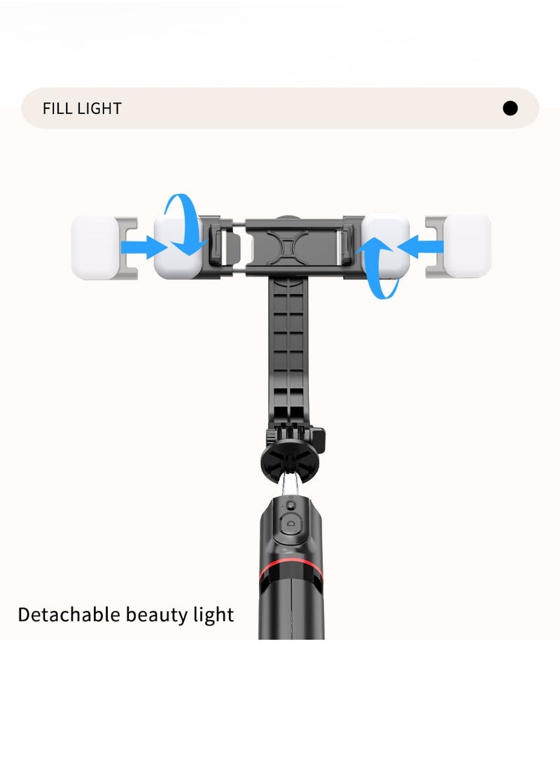 45.66‘’Selfie Stick Tripod with double fill light, Extendable Stainless Steel Tripod with Rechargeable Bluetooth Remote, Compatible with iPhone and Android Smartphones, Perfect for Travel, Vlog, Video and Photo