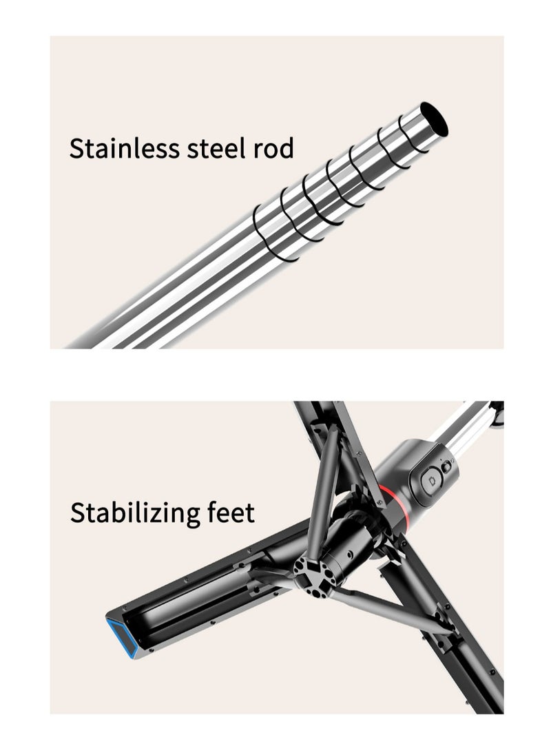 45.66‘’Selfie Stick Tripod with double fill light, Extendable Stainless Steel Tripod with Rechargeable Bluetooth Remote, Compatible with iPhone and Android Smartphones, Perfect for Travel, Vlog, Video and Photo