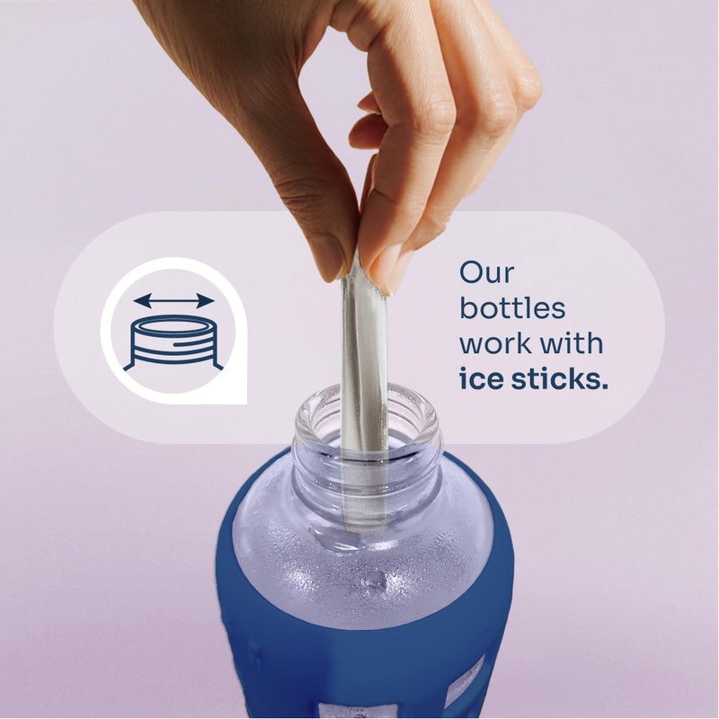 purifyou 40oz / 32oz / 22oz / 12oz Borosilicate Glass Water Bottle with Time & Volume Markers, Silicone Sleeve, Stainless Steel Lid â€“ Reusable Glass Bottle for Water & Juice (32oz Chinese Porcelain) - Image 5