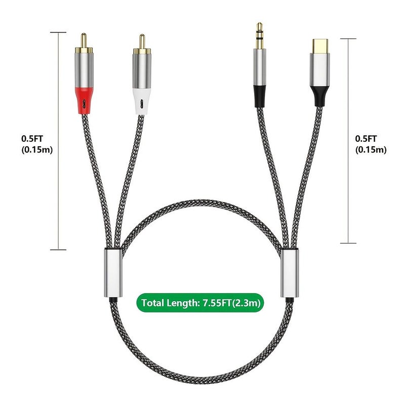 2 In 1 RCA Audio Cable 1.3m USB C to 2RCA Aux Cord for PC TV Box Amplifier - Image 5