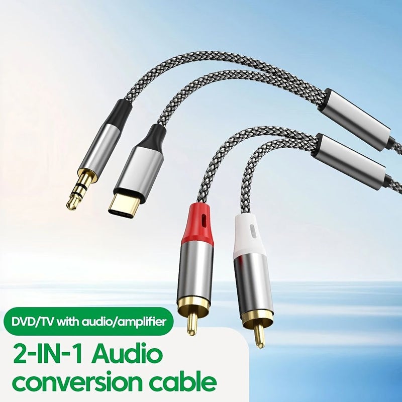 2 In 1 RCA Audio Cable 1.3m USB C to 2RCA Aux Cord for PC TV Box Amplifier - Image 2