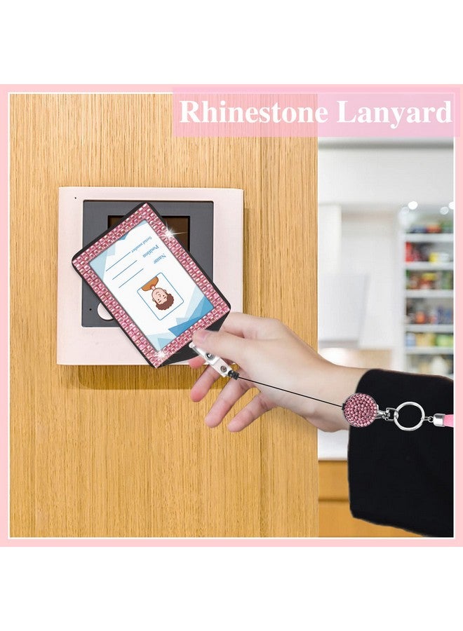 بينج شاو ماي 9 في 3 مجموعات من 3 ألوان من أربطة العنق المرصعة بأحجار الراين لشارة الهوية، حامل بطاقة الهوية اللامع، بكرة شارة قابلة للسحب من الكريستال مع مشبك معدني وحلقة مفاتيح للطلاب والأطفال والنساء والمعلمين - Image 5