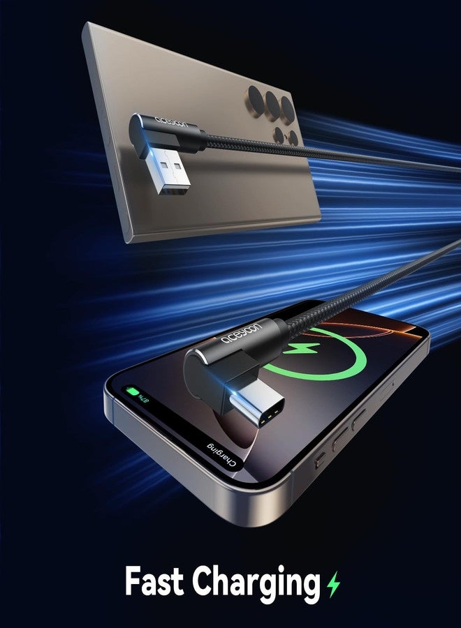 aceyoon كابل USB C قصير بزاوية 90 درجة من آسيون، كابل USB A إلى USB C بزاوية، كابل نايلون مضفر للشحن السريع بطول 0.6 قدم لهواتف سامسونج جالاكسي S25 S24 S23 S22 S21، وللهواوي، ولجوجل بيكسل والمزيد - Image 3