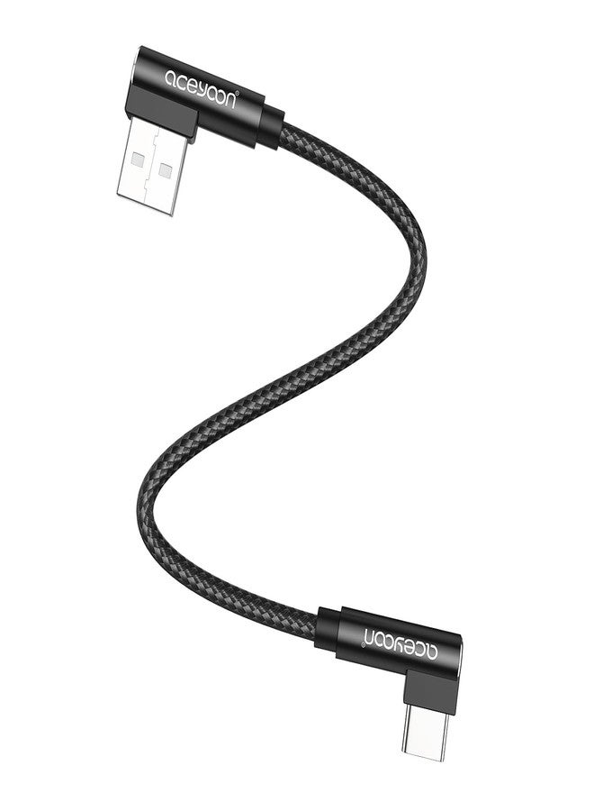 aceyoon كابل USB C قصير بزاوية 90 درجة من آسيون، كابل USB A إلى USB C بزاوية، كابل نايلون مضفر للشحن السريع بطول 0.6 قدم لهواتف سامسونج جالاكسي S25 S24 S23 S22 S21، وللهواوي، ولجوجل بيكسل والمزيد - Image 1