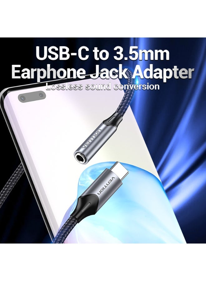 VENTION USB-C Male to 3.5MM Earphone Jack With DAC Adapter 0.1M Gray Aluminum Alloy Type Model # BGMHA - Image 2