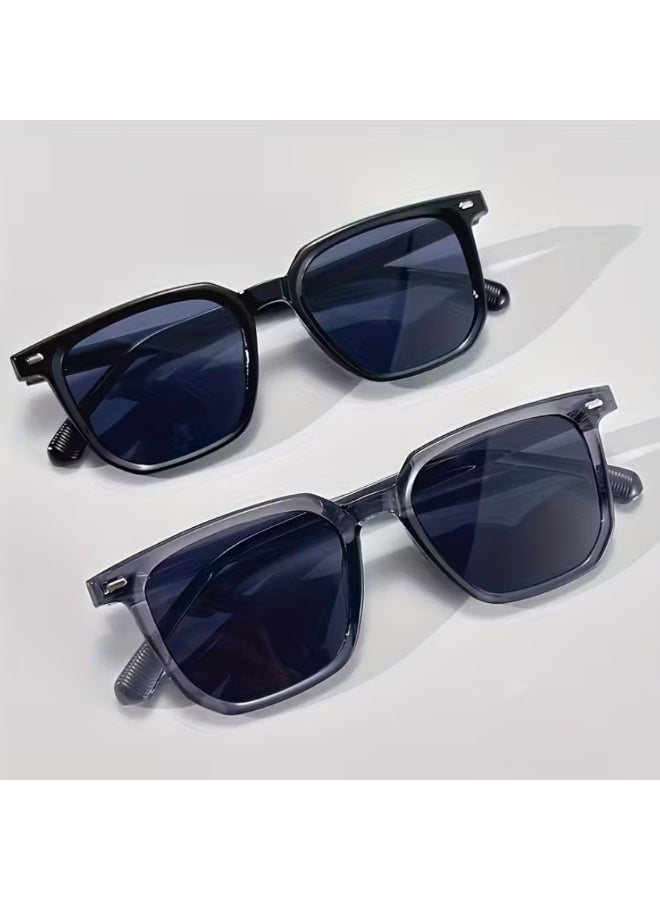 Retro 2pcs Men'S Retro Square Frame Fashion Glasses - Stylish Black & Blue Tortoiseshell Design, Full Rim PC Material, Perfect for Everyday Decor & Gifts, Everyday Fashion Glasses | Tortoiseshell Pattern | Decorative Lenses - Image 1