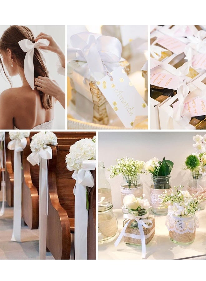 شريط ساتان أبيض سادة، 1.57 بوصة × 24 ياردة، شريط ساتان قماشي لتغليف الهدايا، والأعمال اليدوية، وصنع ربطات الشعر، والأكاليل، وتزيين حفلات الزفاف - Image 4